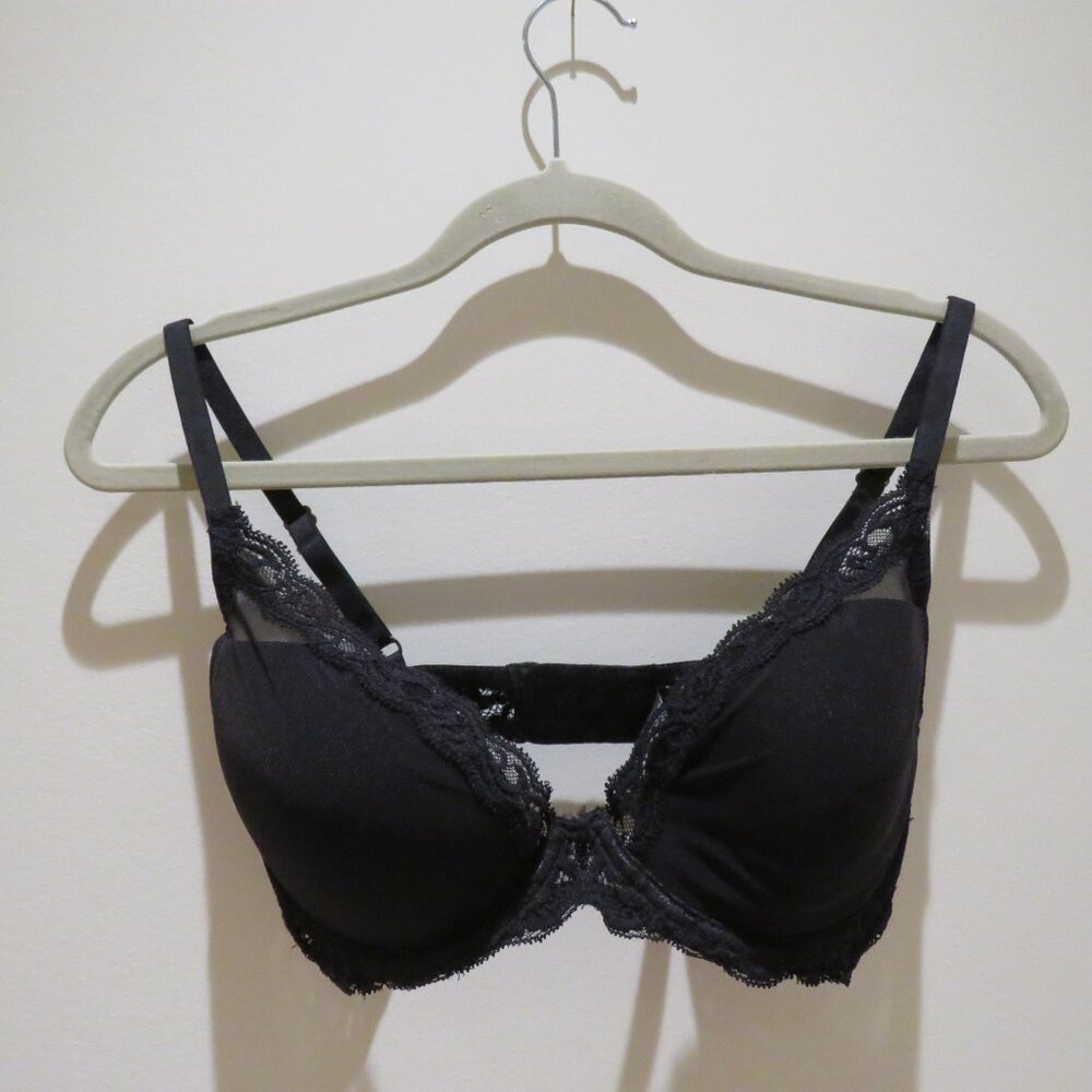 NATORI Feathers Plunge Lace T Shirt Bra in Black Mesh - Size 34D - Picture 2 of 11